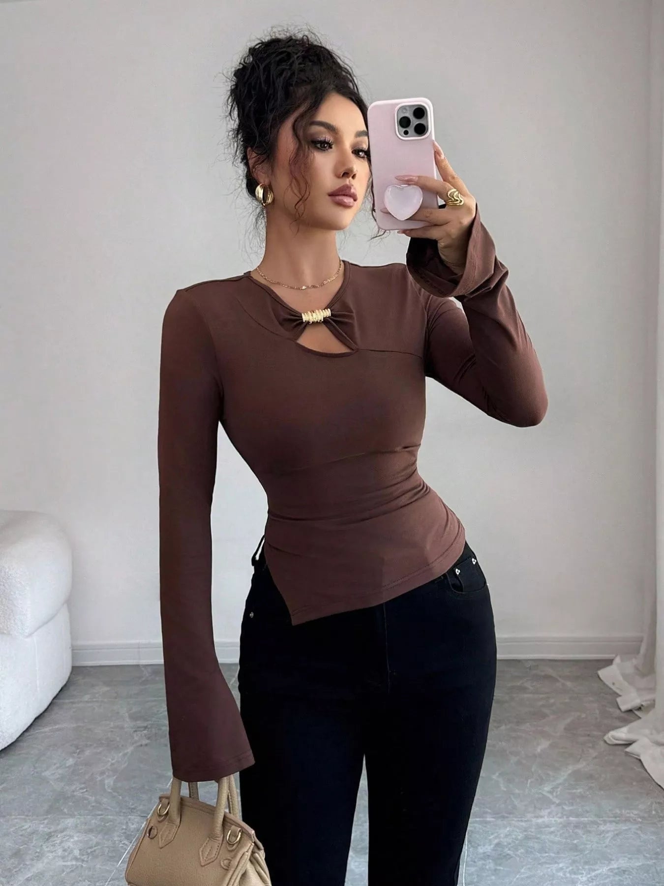 Cutout Long Sleeve T-Shirt OutfitFlow