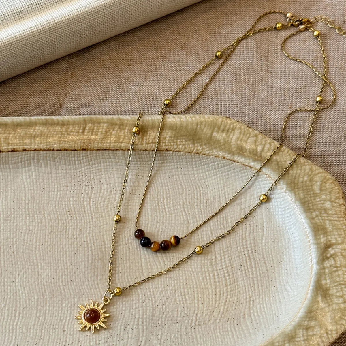 Tiger's Eye Copper Double Layered Necklace OutfitFlow