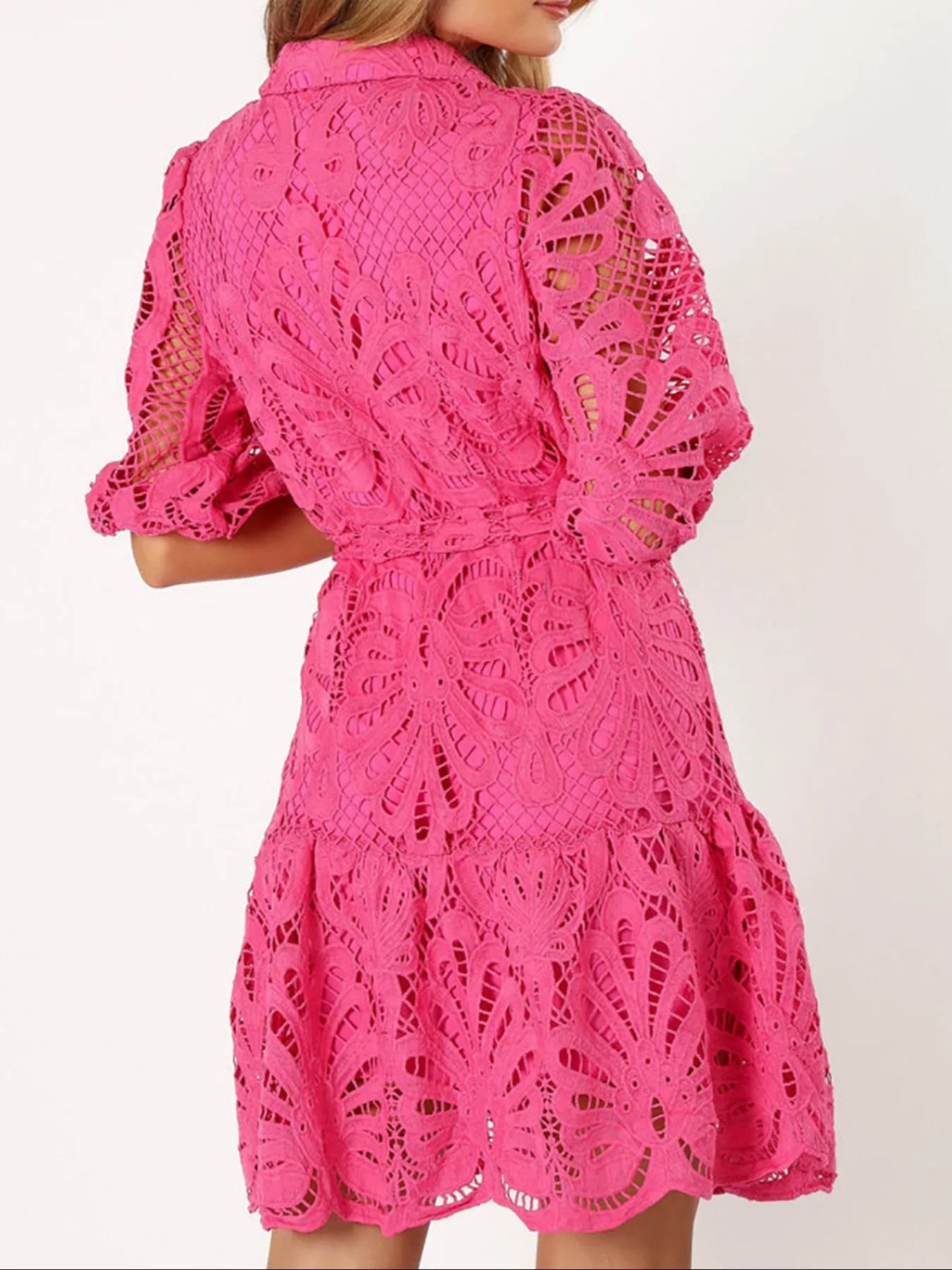 Lace Tie Waist Half Sleeve Dress OutfitFlow