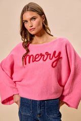 SO ME Merry Tinsel Lettering Christmas Sweater Top OutfitFlow