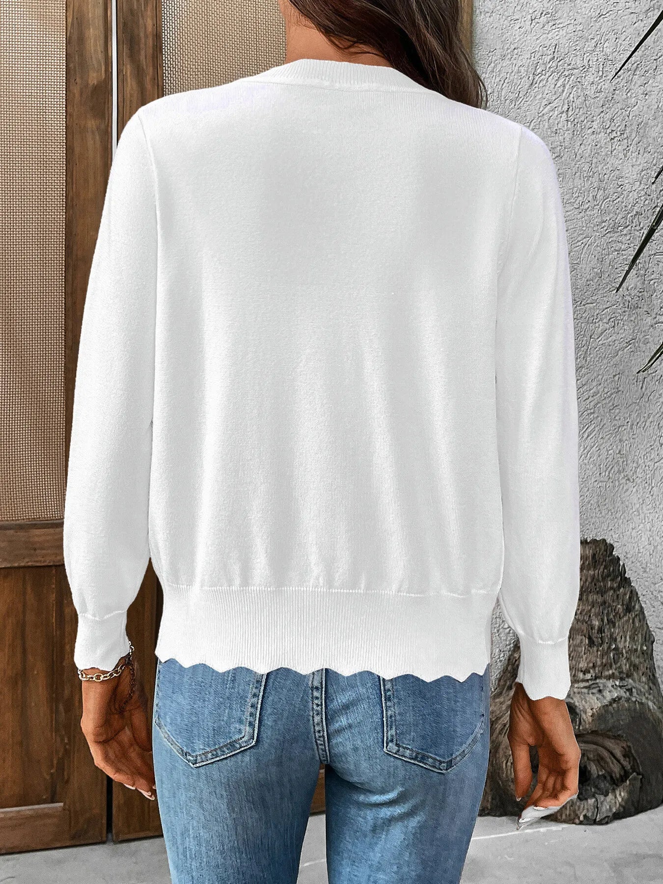 Ribbed Edge Button-Up Knit Cardigan OutfitFlow