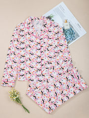 Halloween Ghost Print Button Up Top and Pants Lounge Set OutfitFlow