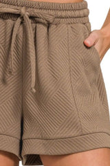 Zenana Textured Knit Jacquard Drawstring Shorts OutfitFlow