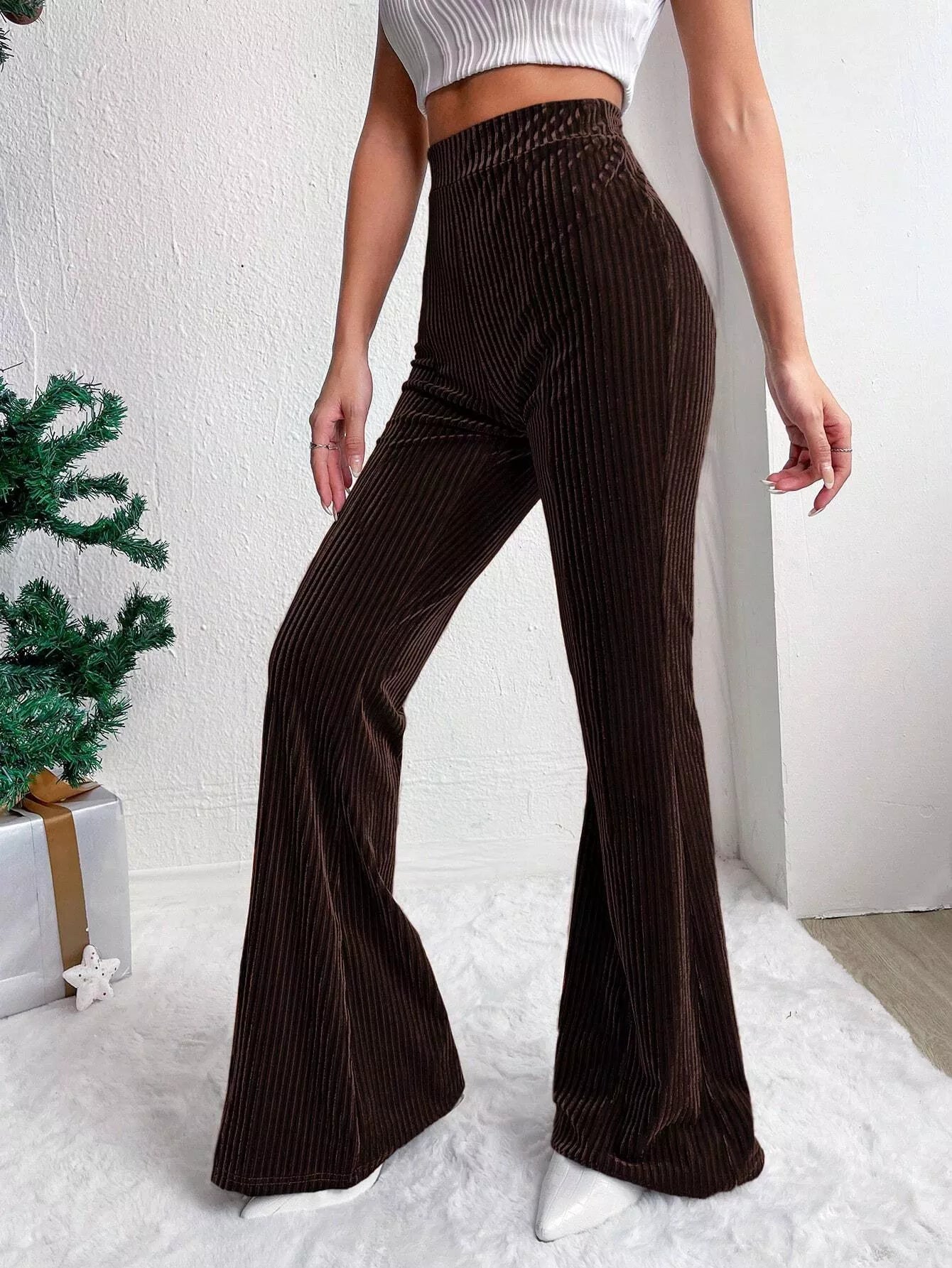 Corduroy High Waist Flare Pants OutfitFlow