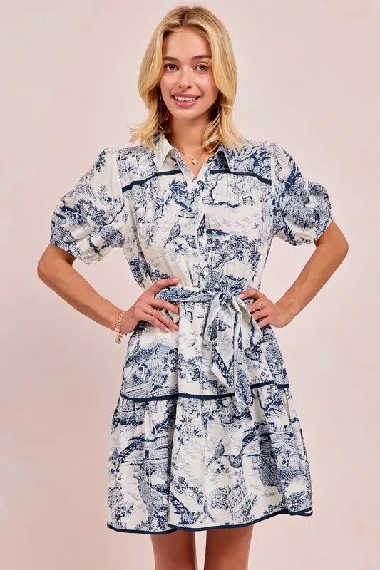 BiBi Woven Printed Tiered Dress OutfitFlow