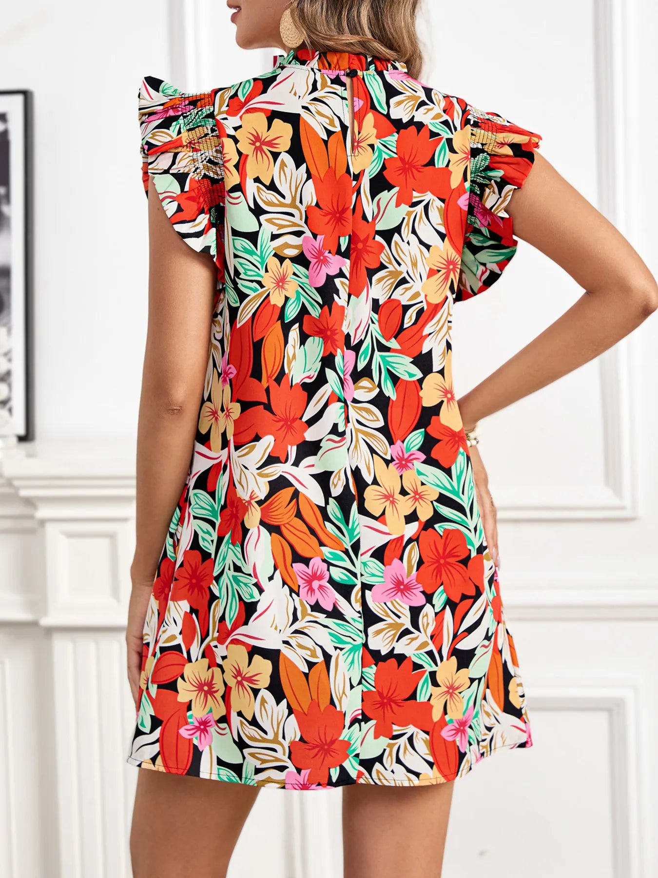 Floral Ruffle Sleeve Summer Dress OutfitFlow