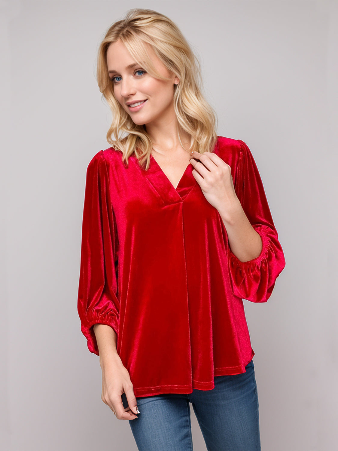 Outfit Flow - V-Neck Three-Quarter Sleeve Blouse