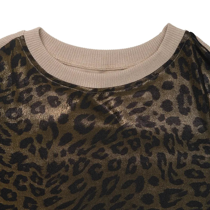 Leopard Round Neck Long Sleeve Sweatshirt OutfitFlow