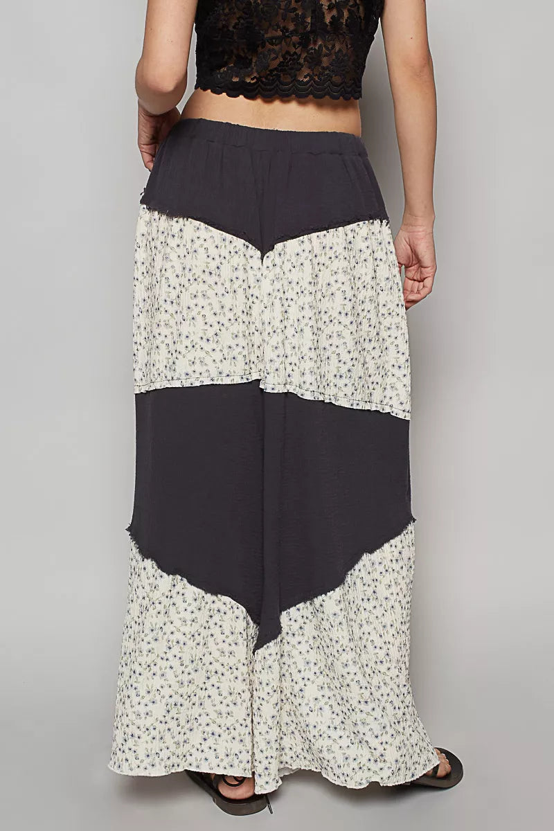 POL Contrast Floral Drawstring Wide Leg Pants OutfitFlow