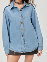 Outfit Flow - Button Up Collared Neck Denim Top