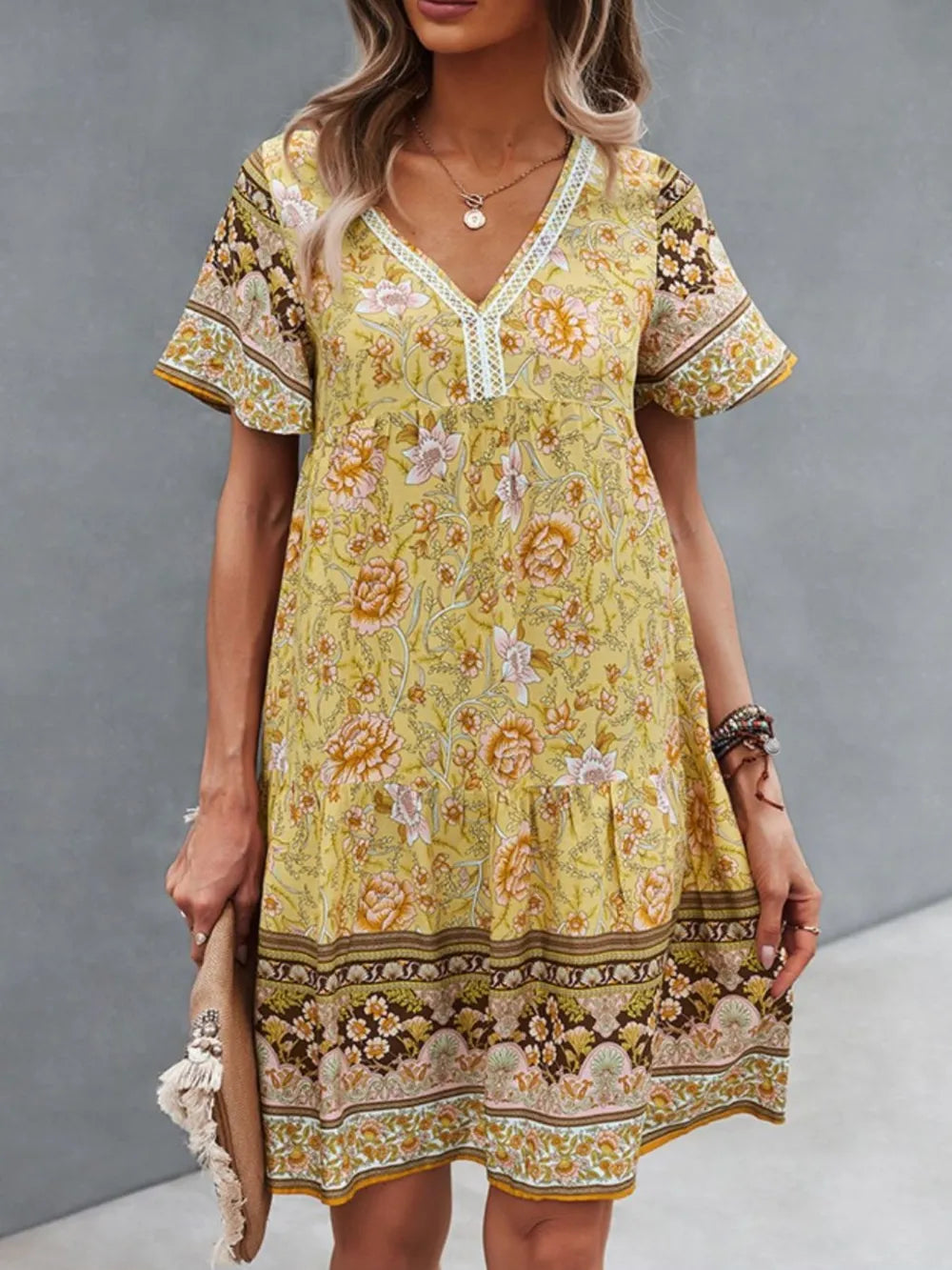 Floral Print V-Neck Summer Dress OutfitFlow