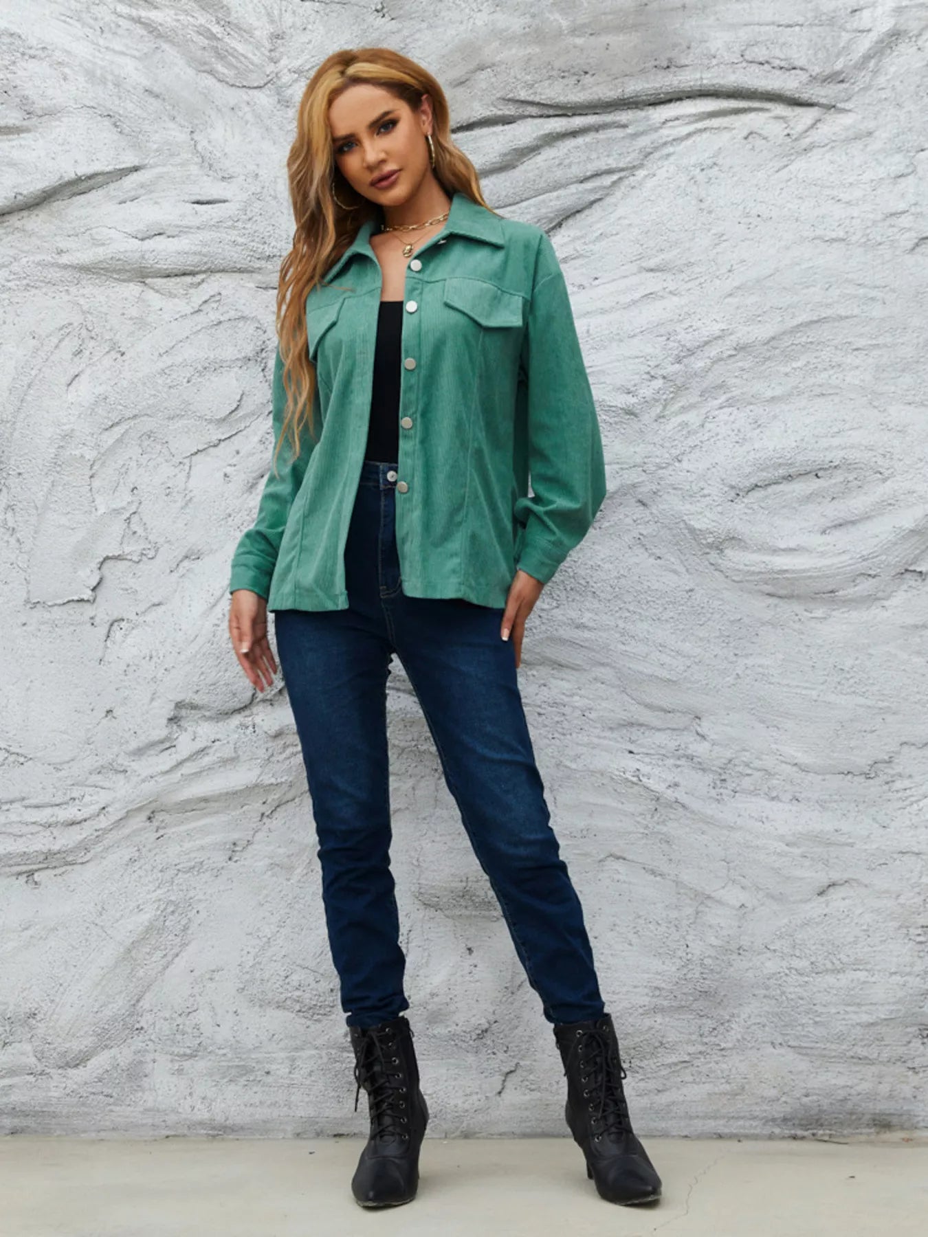 Casual Corduroy Button-Down Jacket OutfitFlow