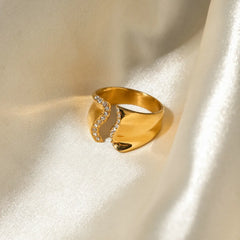 Stainless Steel Inlaid Rhinestone Bypass Ring OutfitFlow