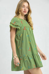 Umgee Floral Embroidered Short Sleeve Mini Dress OutfitFlow