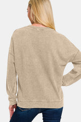 Outfit Flow -  Zenana Washed Round Neck Dropped Shoulder Sweatshirt