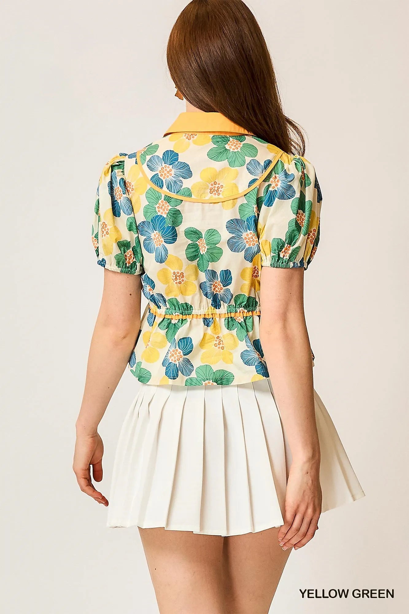 Umgee Floral Print Puff Sleeve Cropped Blouse OutfitFlow