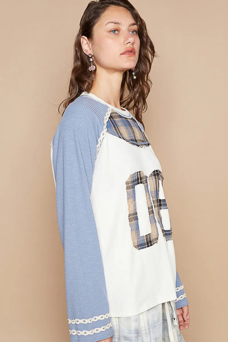 POL Plaid Number 06 Raglan Sleeve T-Shirt OutfitFlow