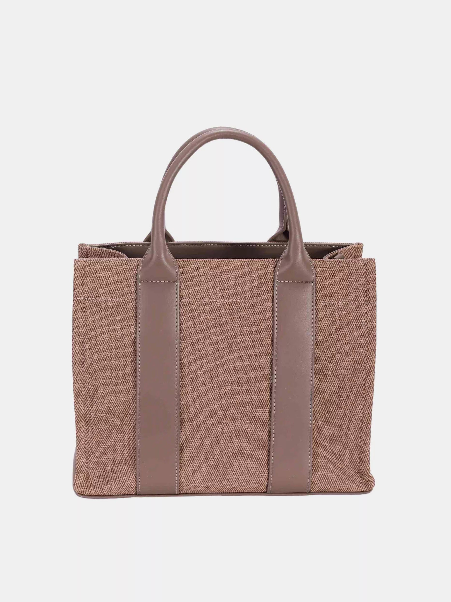 David Jones Canvas Tote Handbag with Contrast Leather Handles OutfitFlow