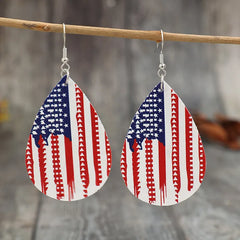 PU Leather US Flag Teardrop Shape Earrings OutfitFlow