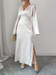 Leopard Surplice Long Sleeve Maxi Dress OutfitFlow