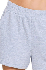 Zenana Soft Melange Hacci Elastic Waist Band Shorts OutfitFlow