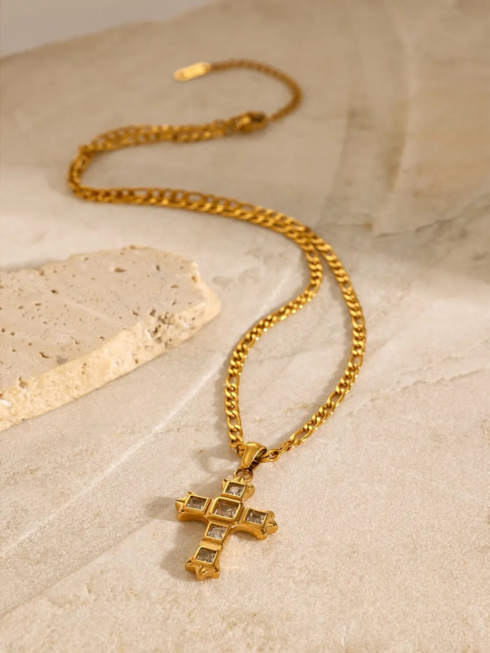 Stainless Steel Zircon Cross Pendant Necklace OutfitFlow