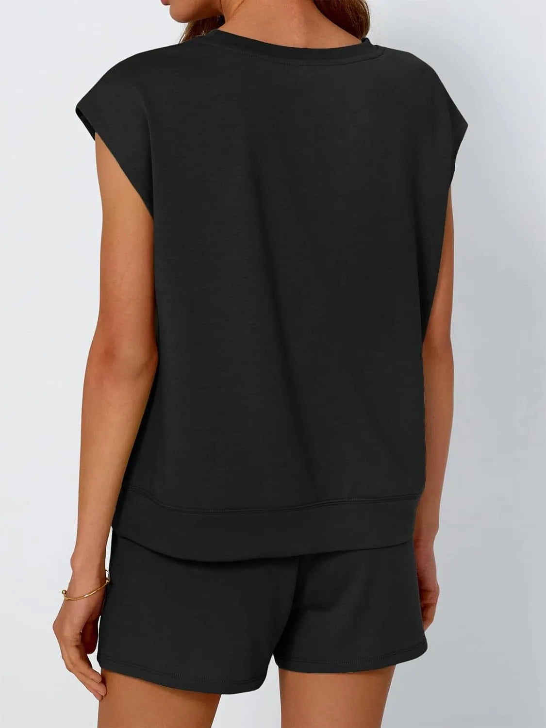 Round Neck Cap Sleeve Top and Shorts Set OutfitFlow