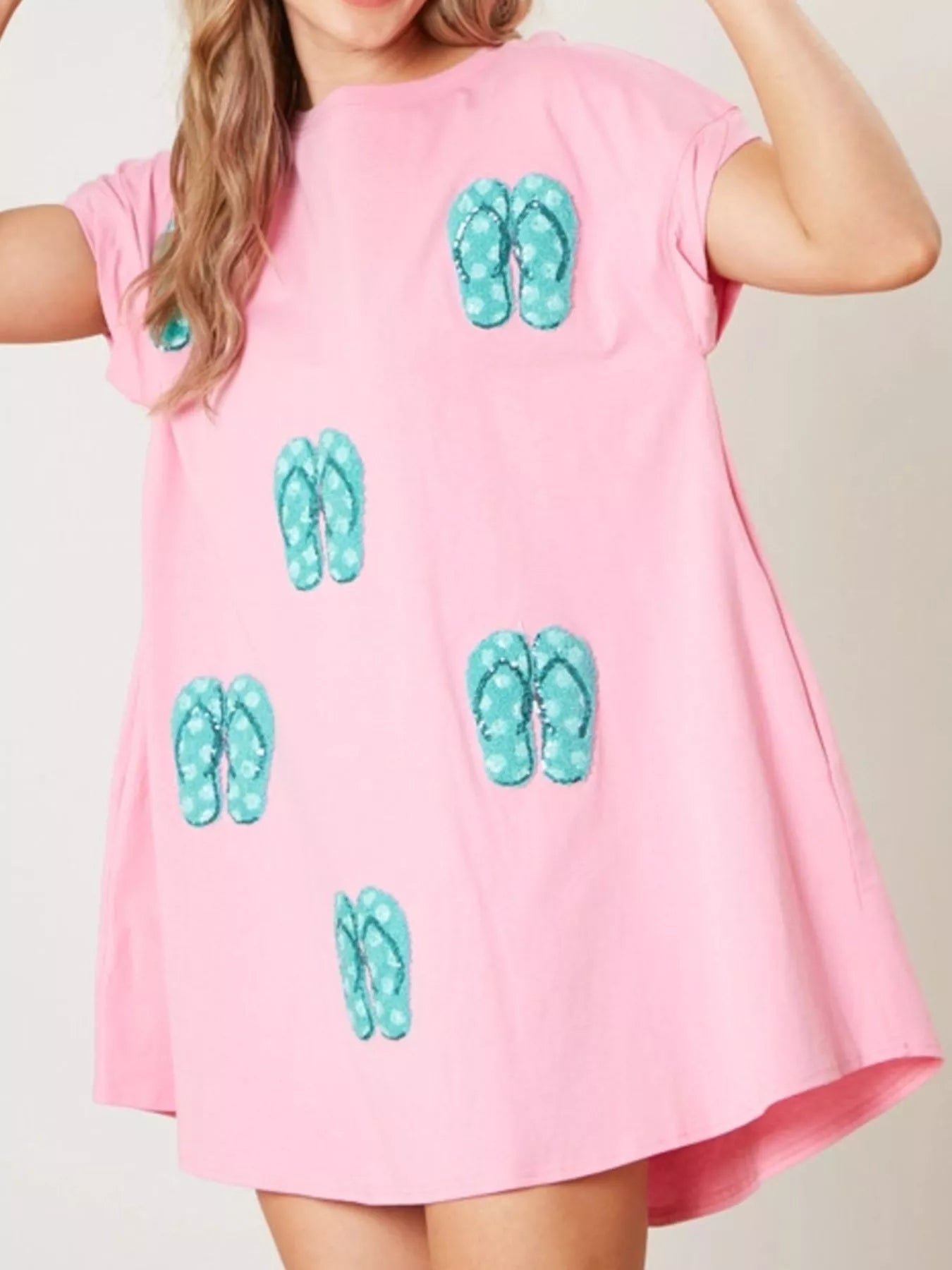 Sequin Short Sleeve Summer Tee Dress OutfitFlow