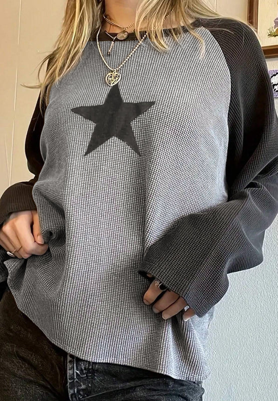 Outfit Flow - Star Round Neck Raglan Sleeve Top