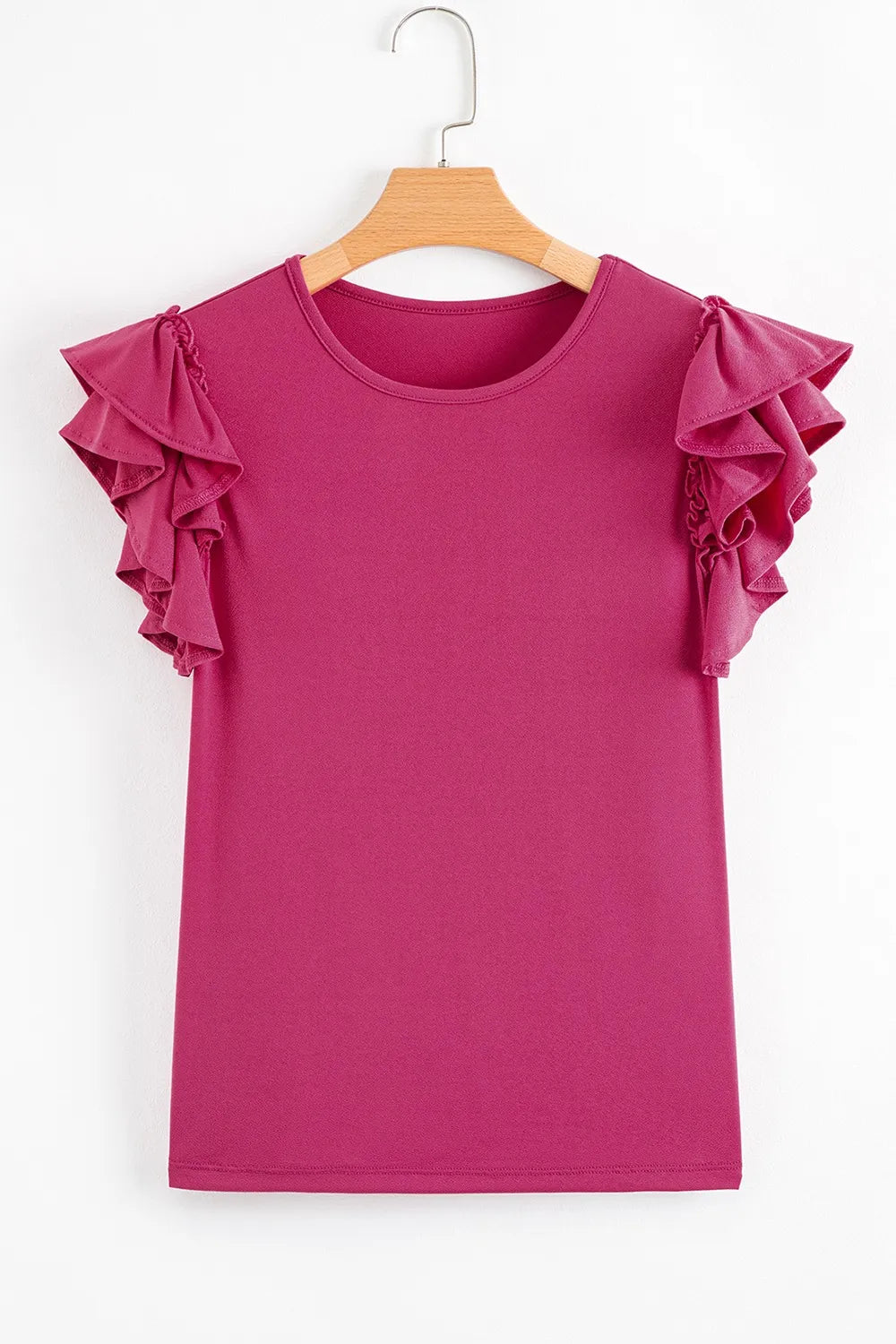 Short Ruffle Sleeve Round Neck Blouse OutfitFlow