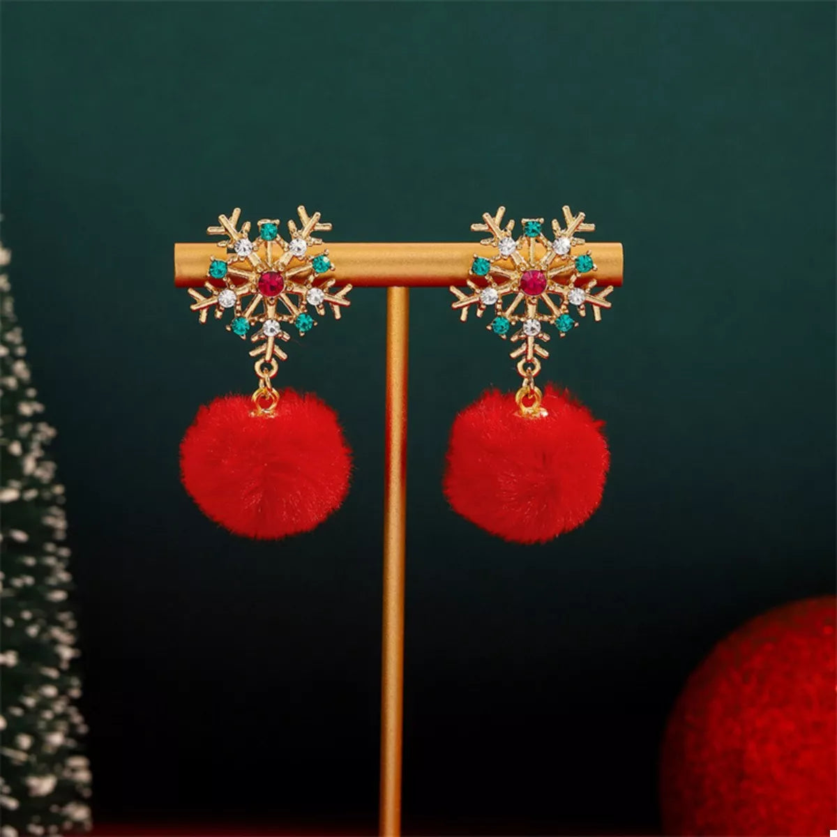 Christmas Snowflake Pom Pom Drop Earrings OutfitFlow