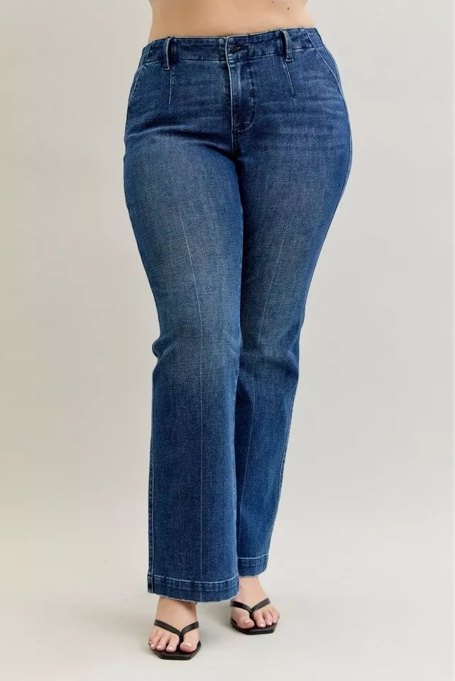Judy Blue Full Size Mid Rise Bootcut Jeans with Welt Pockets Plus Size OutfitFlow
