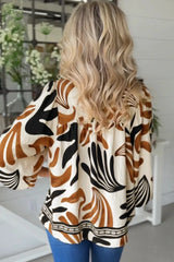 Abstract Print Puff Sleeve Loose Blouse OutfitFlow