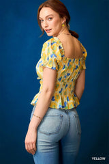 Umgee Floral Smocked Peplum Blouse OutfitFlow