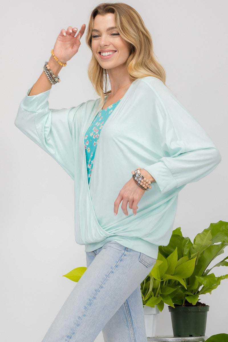 Outfit Flow - Celeste Full Size Floral Round Neck Top with Two Layer Detail