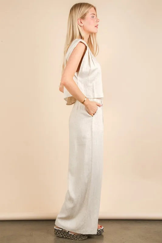 VERY J Solid Woven Top & Pants Set OutfitFlow