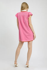 Umgee Contrast Trim Cap Sleeve Mini Dress OutfitFlow