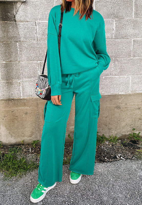 Outfit Flow - Full Size Round Neck Long Sleeve Top and Drawstring Pants Set