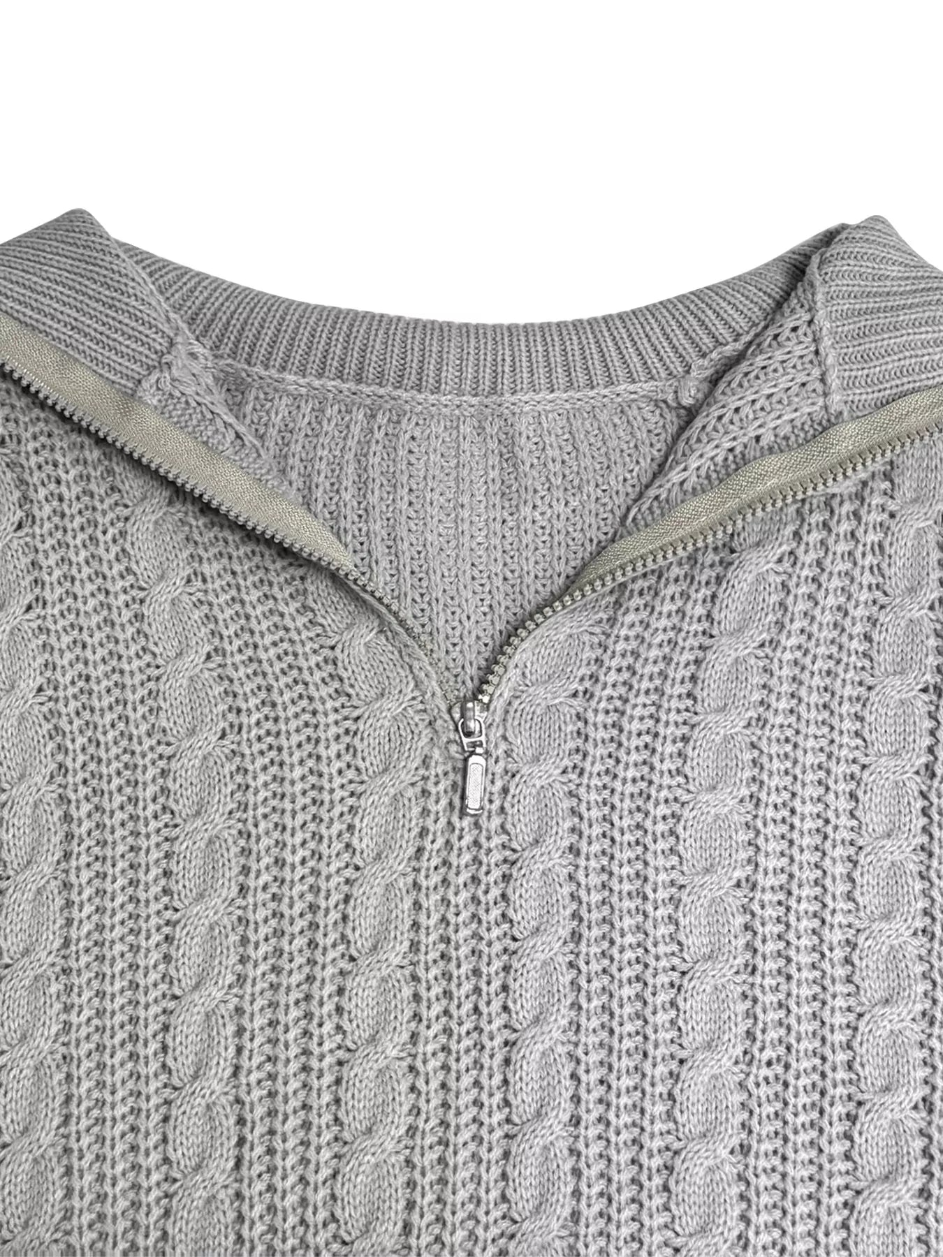 Cable Knit Half Zip Sweater Trendsi
