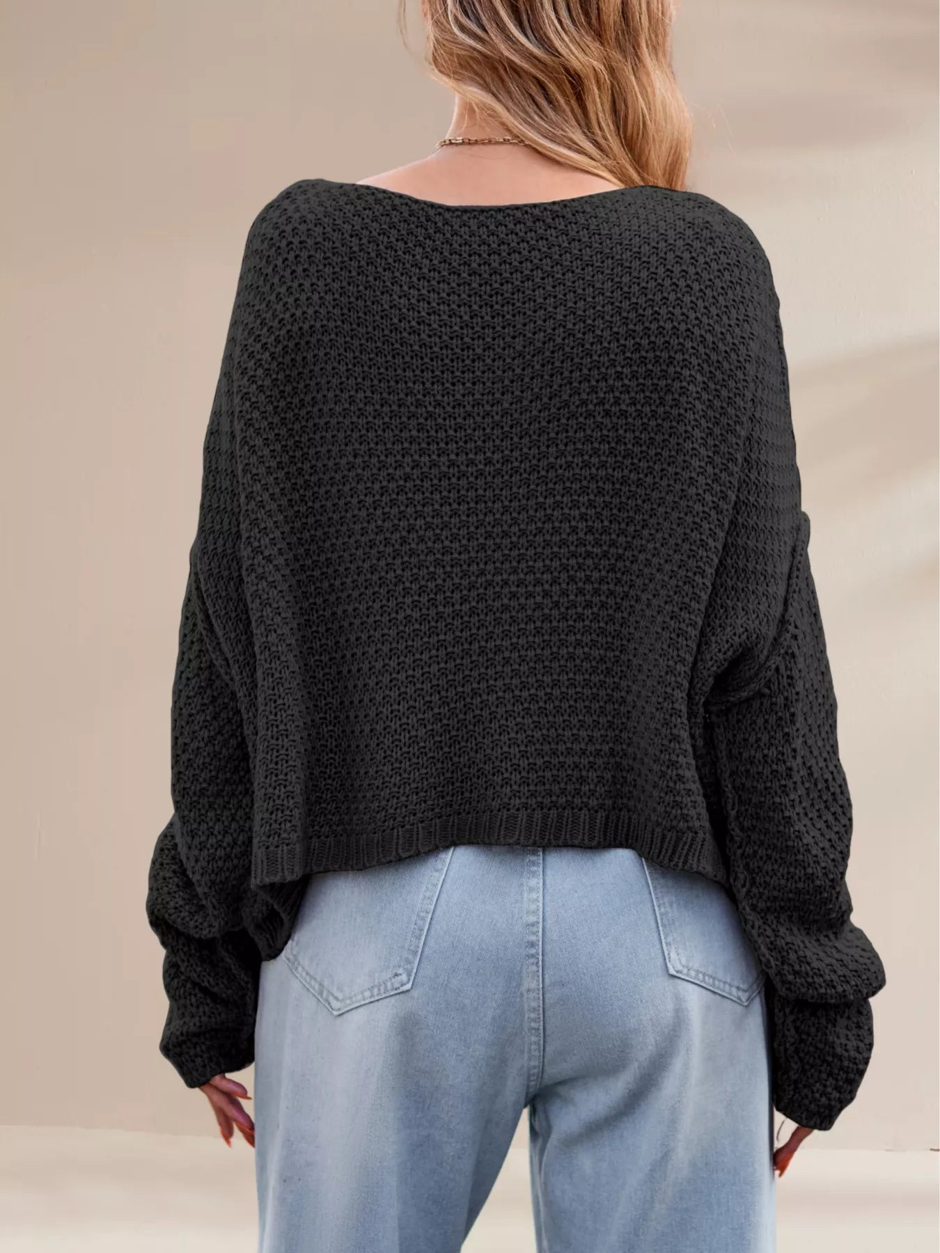 Textured Knit Round Neck Sweater OutfitFlow