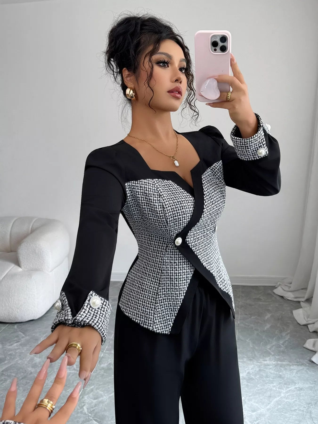 Long Sleeve Top and Wide Leg Pants Set OutfitFlow