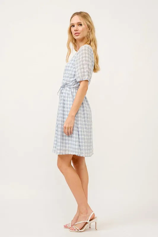 And The Why Puff Sleeve Ruched Button Front Gingham Dress OutfitFlow