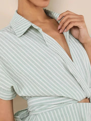 Striped Cutout Front Short Sleeve Shirt Dress OutfitFlow