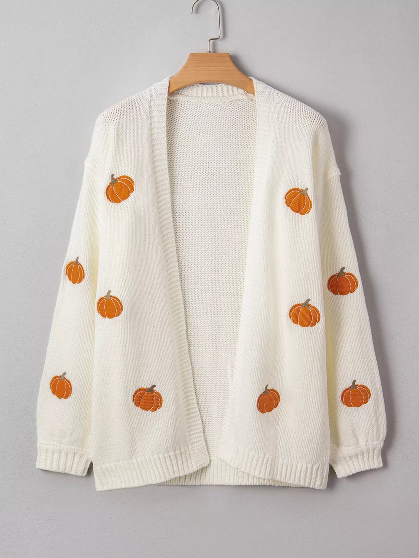 Halloween Pumpkin Embroidered Knit Cardigan OutfitFlow