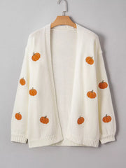 Halloween Pumpkin Embroidered Knit Cardigan OutfitFlow