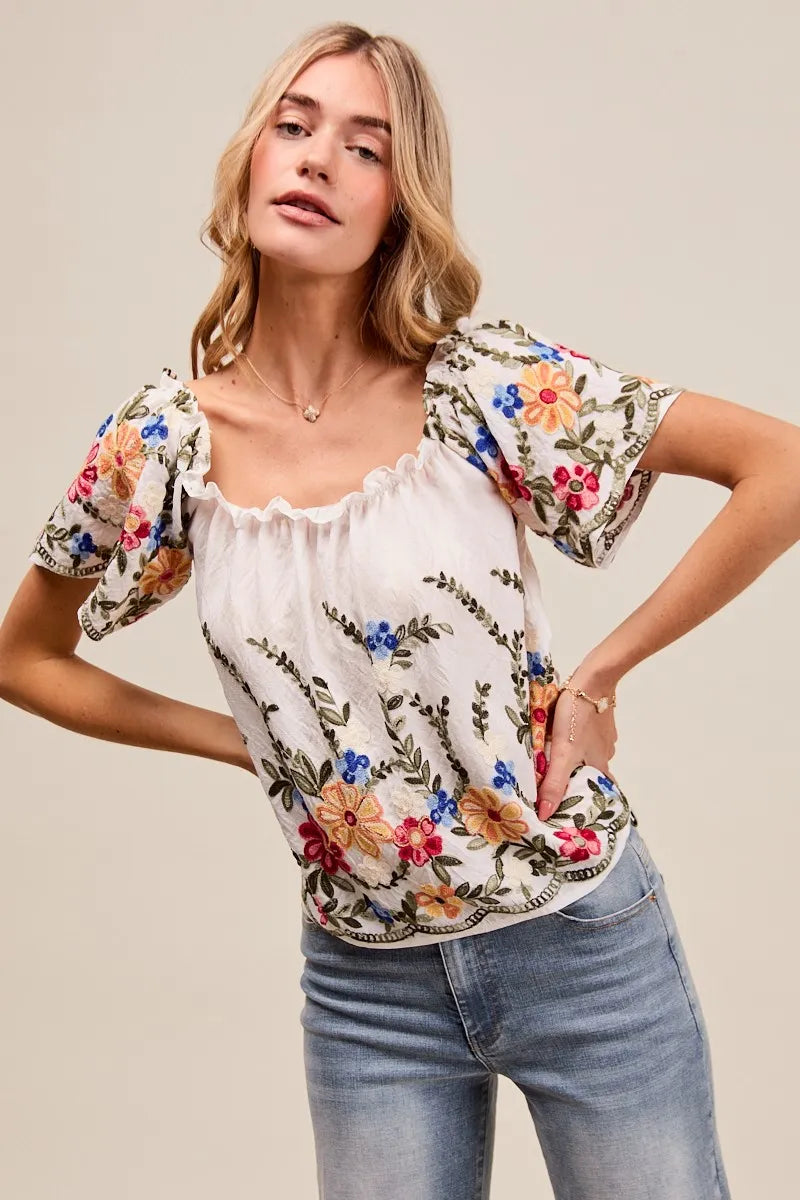 SO ME Floral Embroidered Two Way Off The Shoulder Blouse OutfitFlow