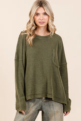 Mittoshop Mineral Wash Cutout Pocket Long Sleeve Waffle Top OutfitFlow