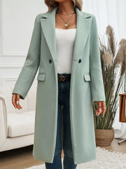 Devine Pocketed Collared Neck Long Sleeve Coat Sage Trendsi