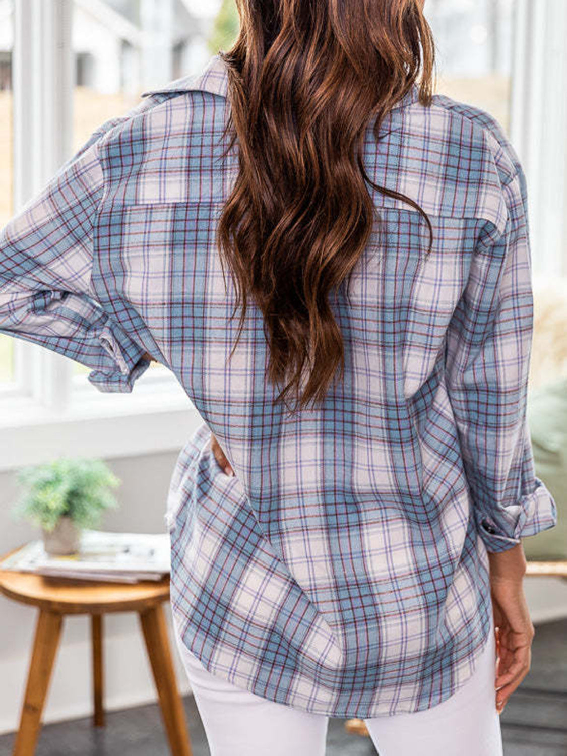 Outfit Flow - Plaid Collared Neck Long Sleeve Shirt