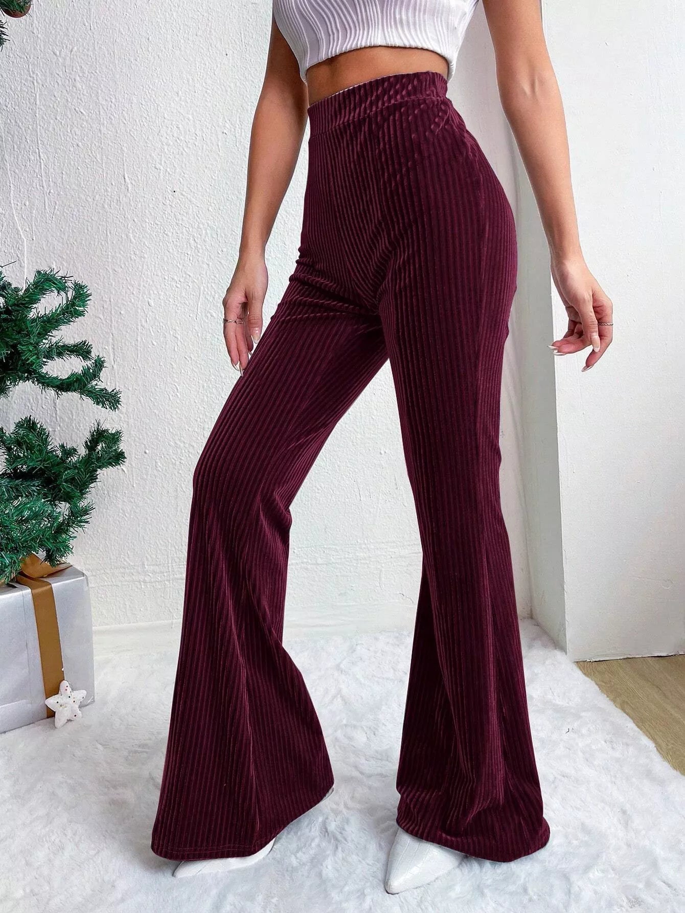 Corduroy High Waist Flare Pants OutfitFlow